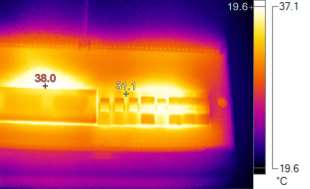 Photo of Operational switch board showing the thermal electrical imaging depicting hot spots to addressed by Action Electrical Solutions.